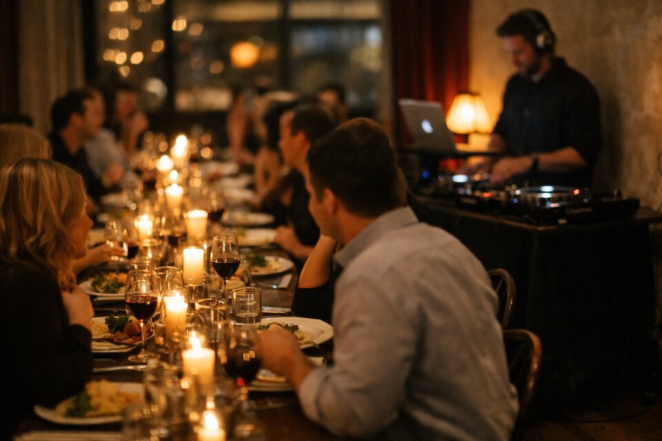 Candlelit private dinner with a small DJ setup